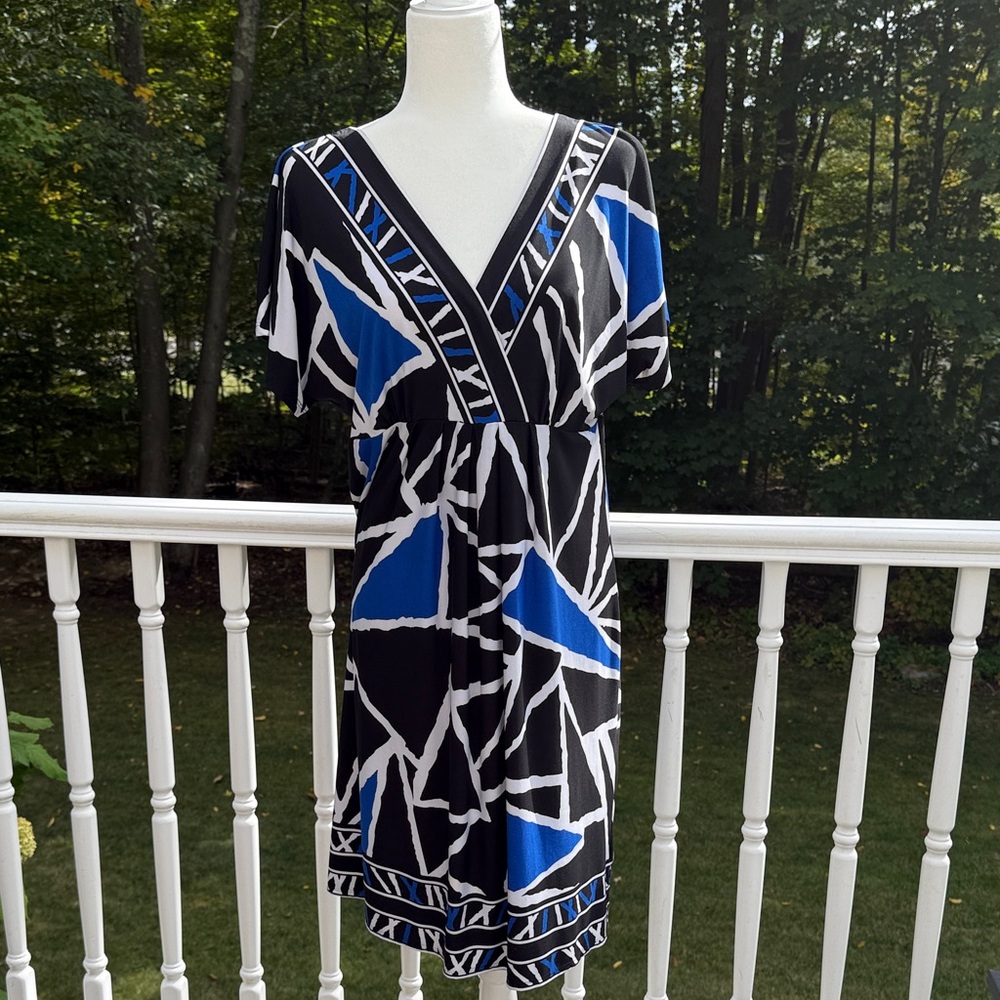 Y2K 90s AB STUDIO Black and Blue Geometric kimono sleeve Dress